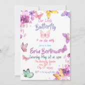 Colorful watercolor Floral Butterfly Baby Shower 招待状 (正面)