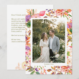 Colorful Watercolor Floral Custom Photo Wedding サンキューカード