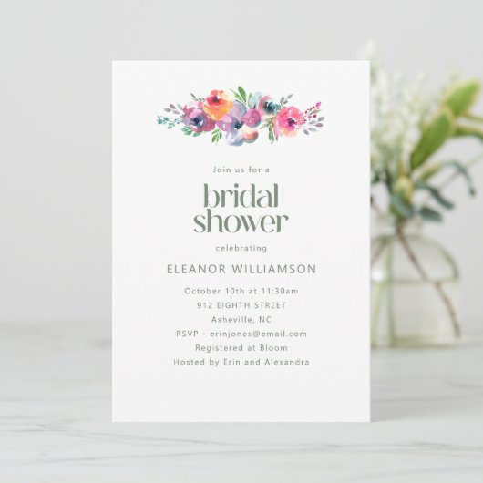 Colorful Watercolor Floral Garden Bridal Shower 招待状 (スタンド正面)