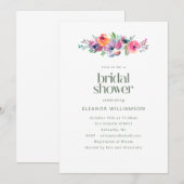 Colorful Watercolor Floral Garden Bridal Shower 招待状 (正面/裏面)