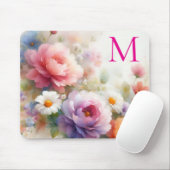 Colorful Watercolor Floral Template Monogram マウスパッド (マウス)