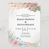 Colorful Watercolor Floral Wedding Invitation Card 招待状 (正面/裏面)