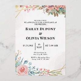 Colorful Watercolor Floral Wedding Invitation Card 箔招待状