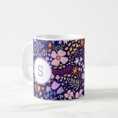 Colorful Watercolor Flower Pattern Spring Monogram コーヒーマグカップ (正面左)