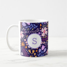 Colorful Watercolor Flower Pattern Spring Monogram コーヒーマグカップ