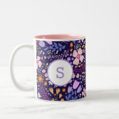 Colorful Watercolor Flower Pattern Spring Monogram ツートーンマグカップ (左)