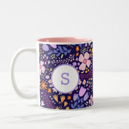 Colorful Watercolor Flower Pattern Spring Monogram ツートーンマグカップ