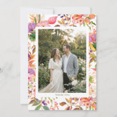 Colorful Watercolor Flowers Custom Photo Wedding サンキューカード (正面)