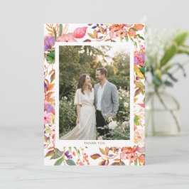 Colorful Watercolor Flowers Custom Photo Wedding サンキューカード