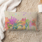 Colorful Watercolor Flowers on Beige ランバークッション (ブランケット)