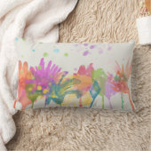 Colorful Watercolor Flowers on Off-white ランバークッション (ブランケット)