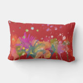 Colorful Watercolor Flowers on Red ランバークッション (裏面)