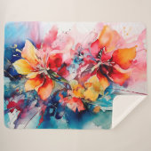 Colorful Watercolor Flowers Vibrant Art シェルパブランケット (正面(横))