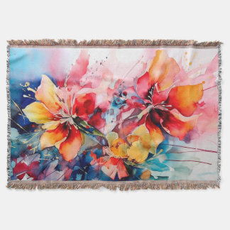 Colorful Watercolor Flowers Vibrant Art スローブランケット