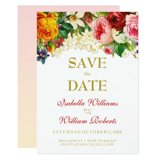 Colorful Watercolor Flowers Wedding Save the Date カード