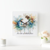 Colorful Watercolor Holy Family スクエア壁時計 (ホーム)