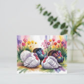 Colorful Watercolor Illustration of Turkeys  ポストカード (スタンド正面)