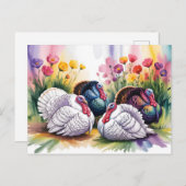 Colorful Watercolor Illustration of Turkeys  ポストカード (正面/裏面)