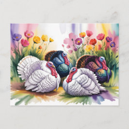 Colorful Watercolor Illustration of Turkeys  ポストカード