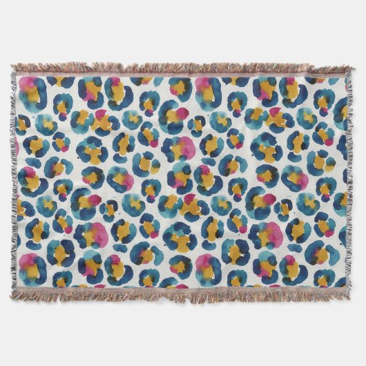Colorful Watercolor Leopard Print Pattern スローブランケット (正面)