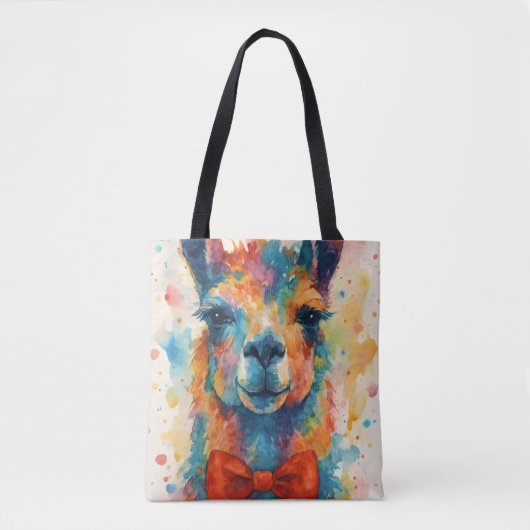 Colorful Watercolor Llama Tote Bag トートバッグ (正面)