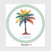 Colorful Watercolor Palm Tree Monogram シール (シート)