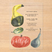 Colorful Watercolor Pumpkins Autumn Birthday Party アクリル招待状 (正面)