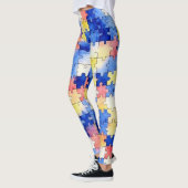 Colorful Watercolor Puzzle Piece Pattern Leggings レギンス (左)