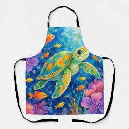 Colorful Watercolor Sea Turtle エプロン