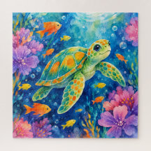 Colorful Watercolor Sea Turtle