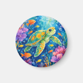 Colorful Watercolor Sea Turtle マグネット