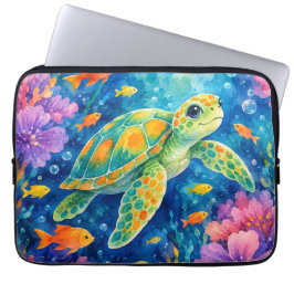 Colorful Watercolor Sea Turtle ラップトップスリーブ
