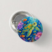 Colorful Watercolor Sea Turtle 缶バッジ (正面&裏面)