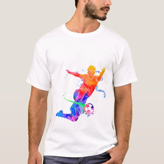 Colorful Watercolor Soccer Player Silhouette Graph Tシャツ (正面)