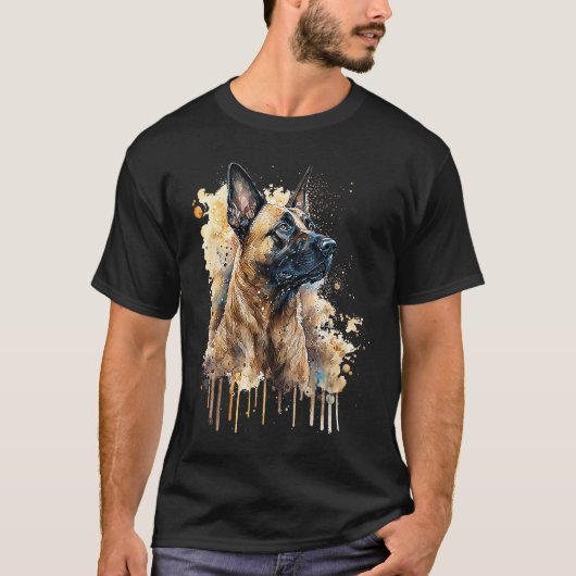 Colorful watercolor splash Belgian Malinois Tシャツ (正面)