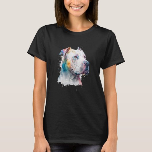Colorful Watercolor splash Dogo argentino Tシャツ (正面)