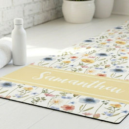 Colorful Watercolor Spring Wildflower Custom Name ヨガマット