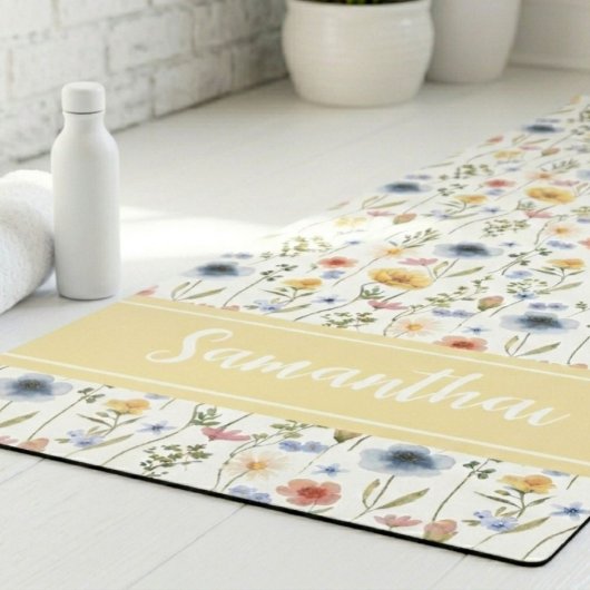 Colorful Watercolor Spring Wildflower Custom Name ヨガマット