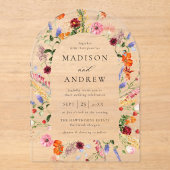 Colorful Watercolor Wildflower Arch Wedding アクリル招待状 (正面)