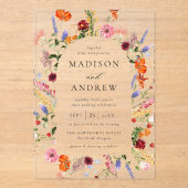 Colorful Watercolor Wildflower Arch Wedding アクリル招待状 (正面)