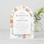 Colorful Watercolor Wildflower Arch Wedding 招待状 (スタンド正面)