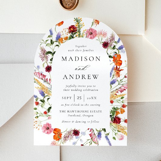 Colorful Watercolor Wildflower Arch Wedding 招待状
