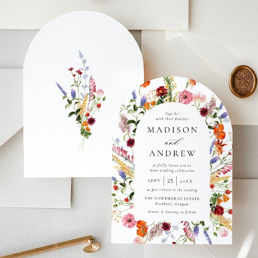 Colorful Watercolor Wildflower Arch Wedding 招待状