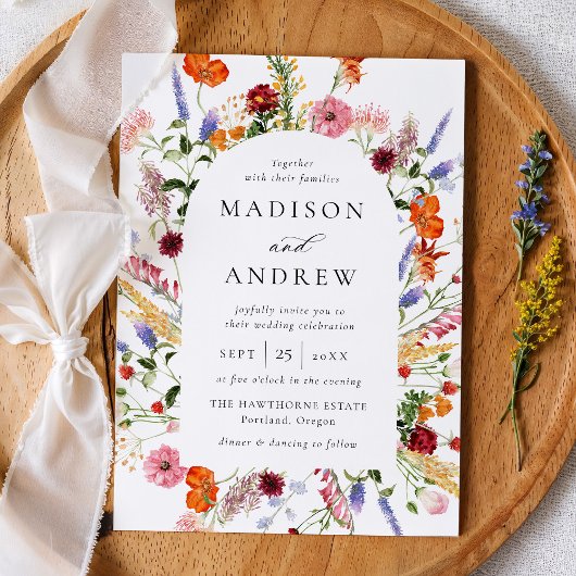Colorful Watercolor Wildflower Arch Wedding 招待状