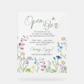 Colorful Watercolor Wildflower Open Bar wedding アクリルサイン (正面)