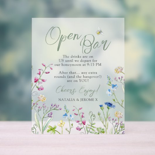 Colorful Watercolor Wildflower Open Bar wedding アクリルサイン (ニュートラル)