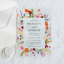 Colorful Watercolor Wildflower Wedding アクリル招待状