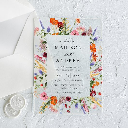 Colorful Watercolor Wildflower Wedding アクリル招待状