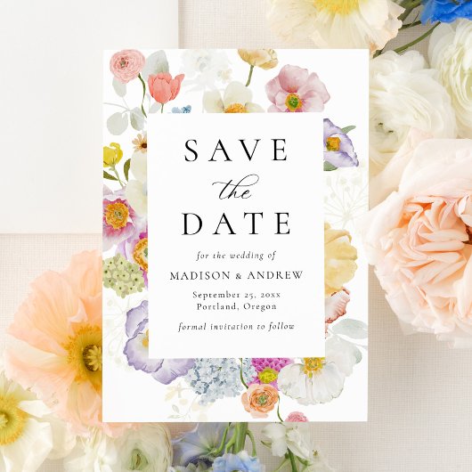 Colorful Watercolor Wildflower Wedding セーブザデート