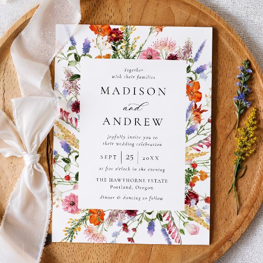 Colorful Watercolor Wildflower Wedding 招待状